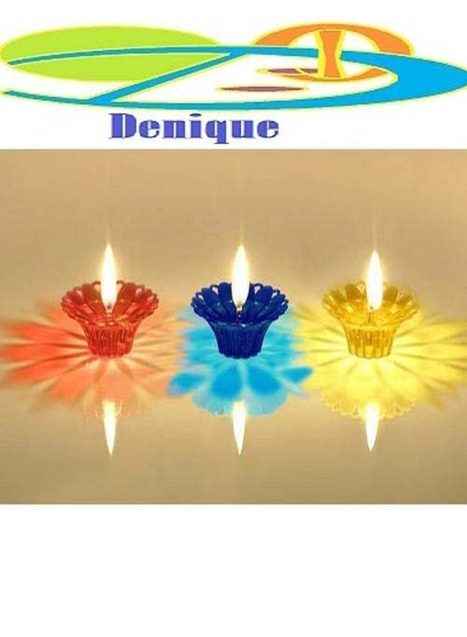 Denique Plastic 12 Design Transparent, Special & Reusable Diya Deepak, Colourful 3D Reflection Diya Combo, Diya Deepak, Decorative Diwali Deepak, Oil Diye for Decoration,Multicolour - Image 2